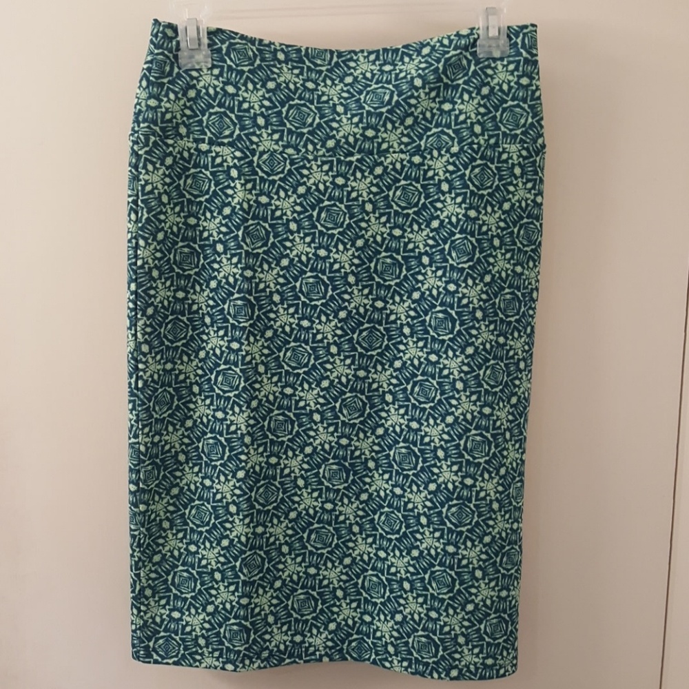 LuLaRoe Cassie Skirt Teal with Lime Green Small